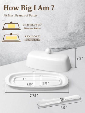 Yedio porcelain butter dish with knob lid for easy lifting and secure storage.