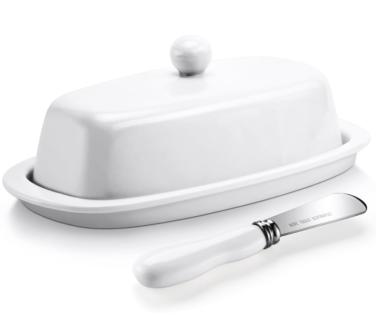 Yedio ceramic butter dish with lid and knife keeps butter fresh and ready to spread.