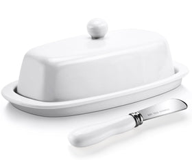 Yedio ceramic butter dish with lid and knife keeps butter fresh and ready to spread.