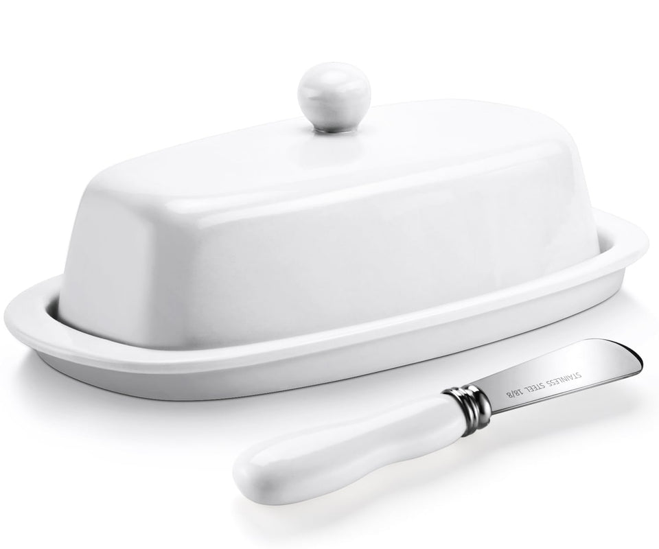 Yedio ceramic butter dish with lid and knife keeps butter fresh and ready to spread.