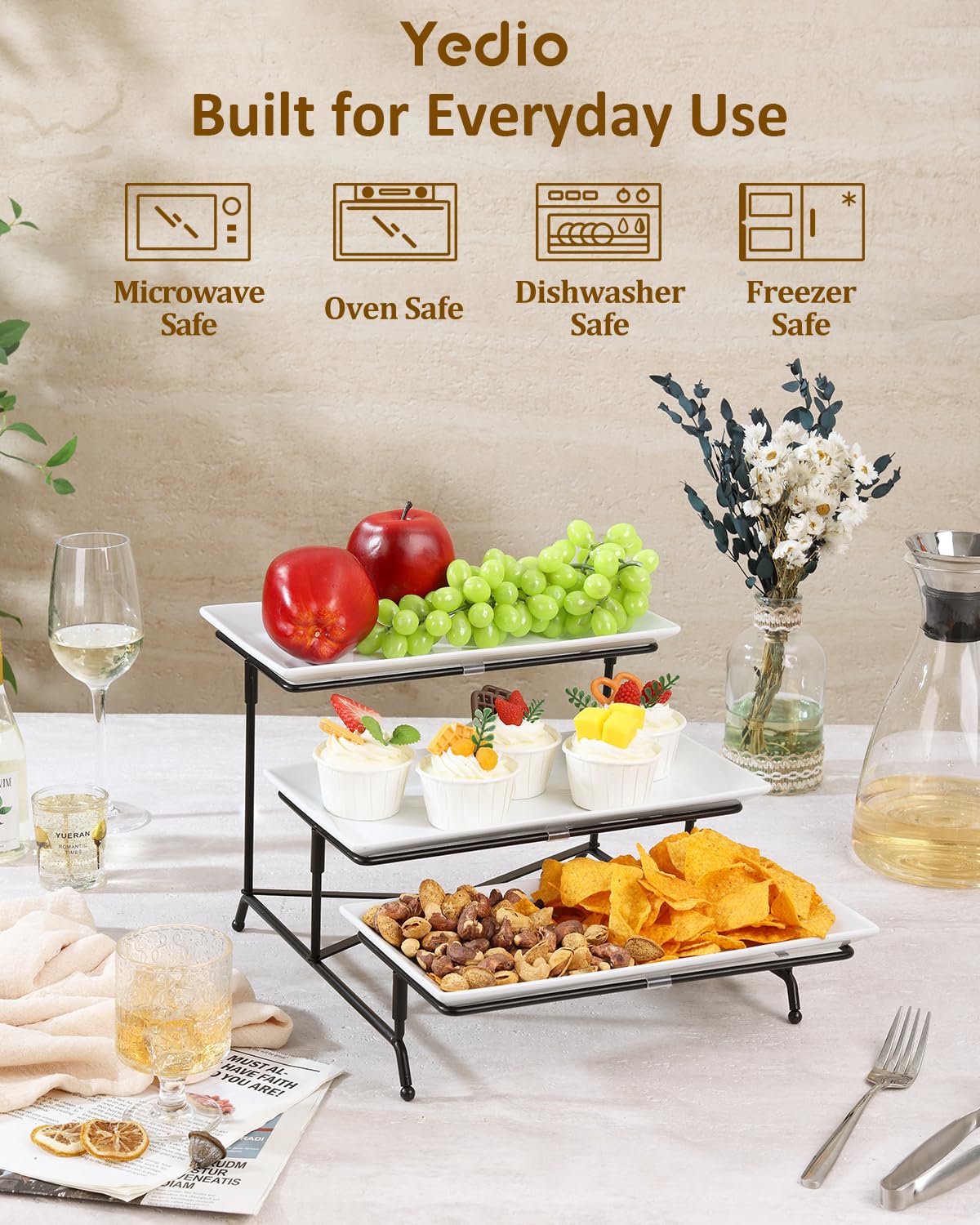 Yedio fruit tray tiered stand showcasing colorful, accessible fruit display