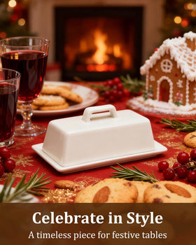 Yedio porcelain butter dish includes a knife for spreading.