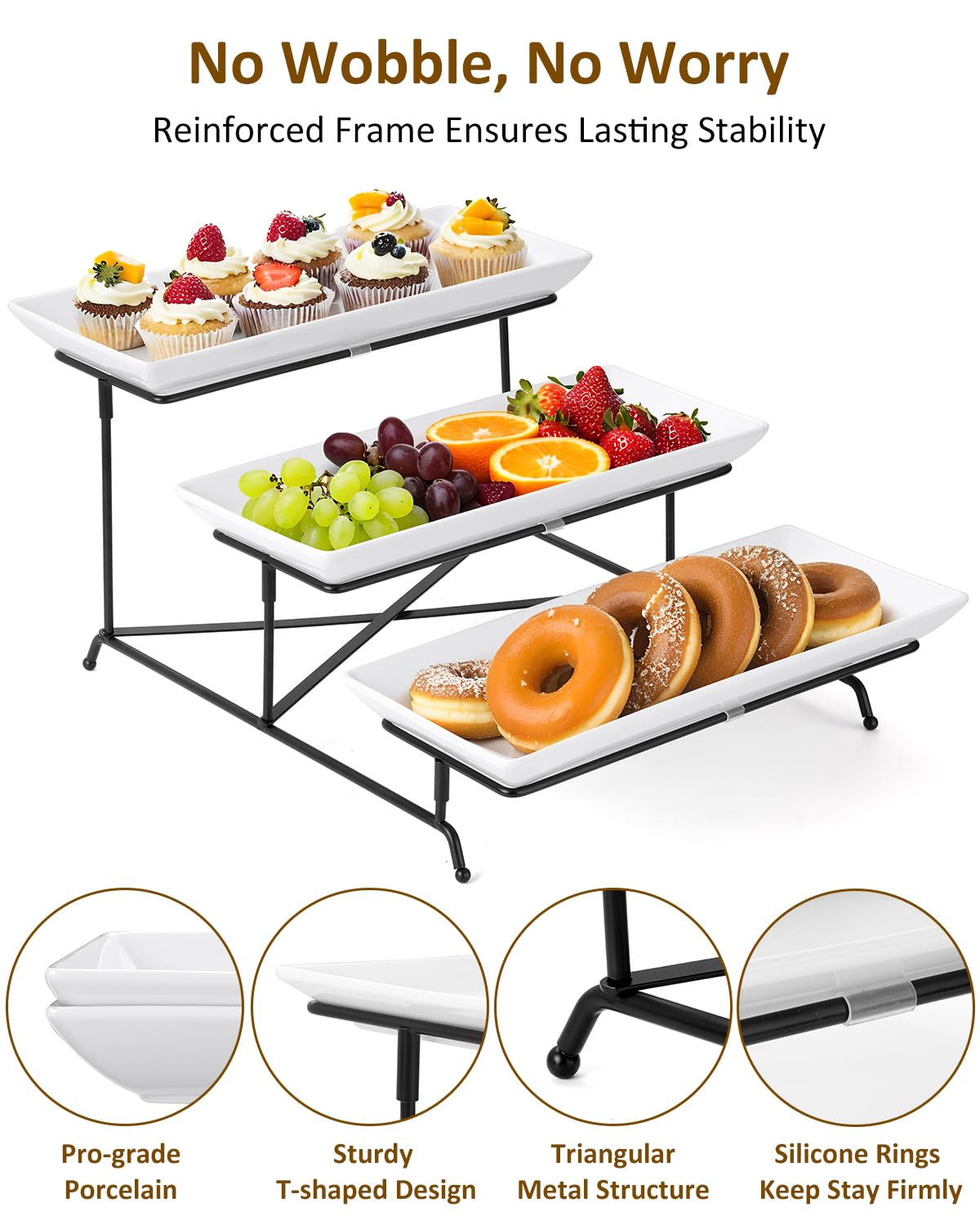 Porcelain trays safe in microwave, oven, freezer, and dishwasher.