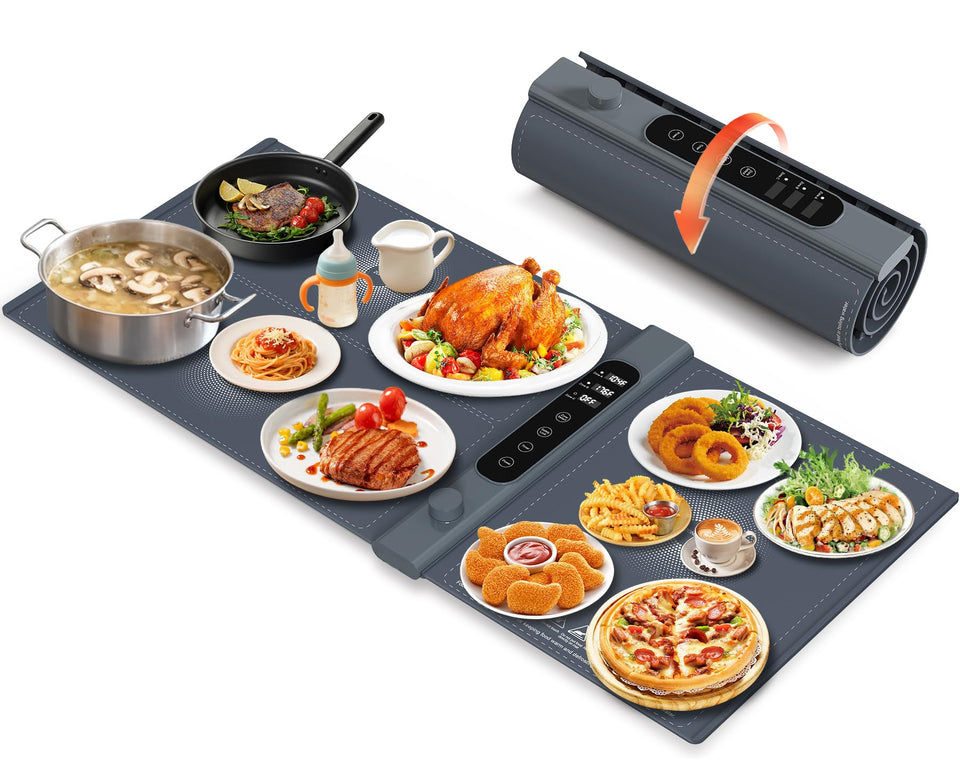 Yeeke warming mat top view shows three zones for perfect buffet temperatures