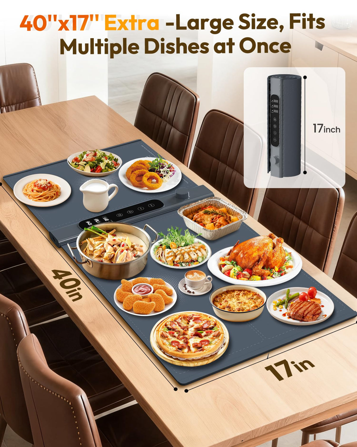 Yeeke warming mat supports large plates in a multi-dish setup