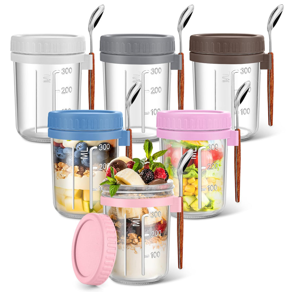 Yeenhoopy 16oz overnight oats jar with measurement lines for easy meal prep.