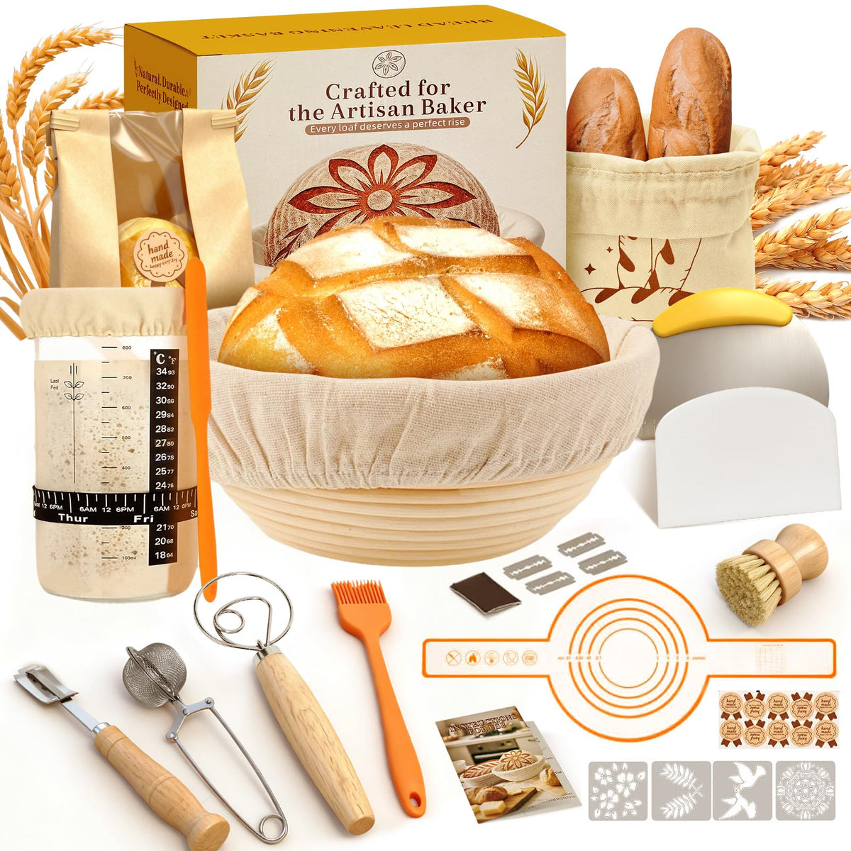 Yeeyuue complete starter kit with round banneton for consistent home-proofing