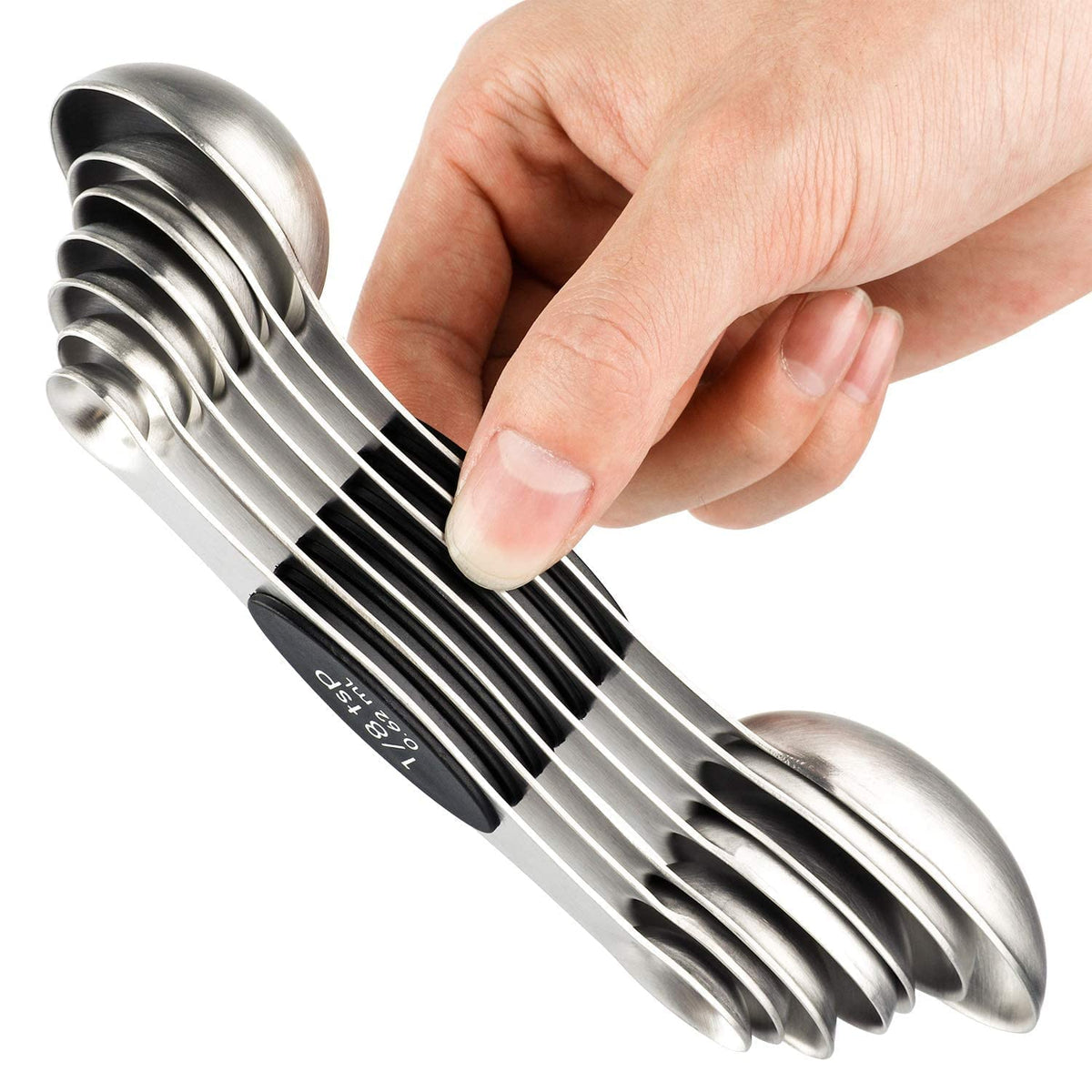 YellRin magnetic measuring spoons in stainless steel with seven-piece set for precise dry ingredients