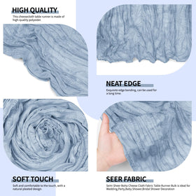 Boho-inspired dusty blue Yemosa table runner with pleated texture for weddings