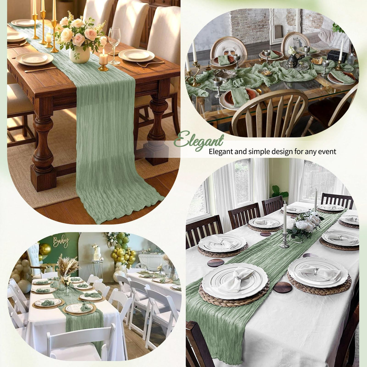 Yemosa sage green decor enhances baby showers, bridal showers, and festive parties.