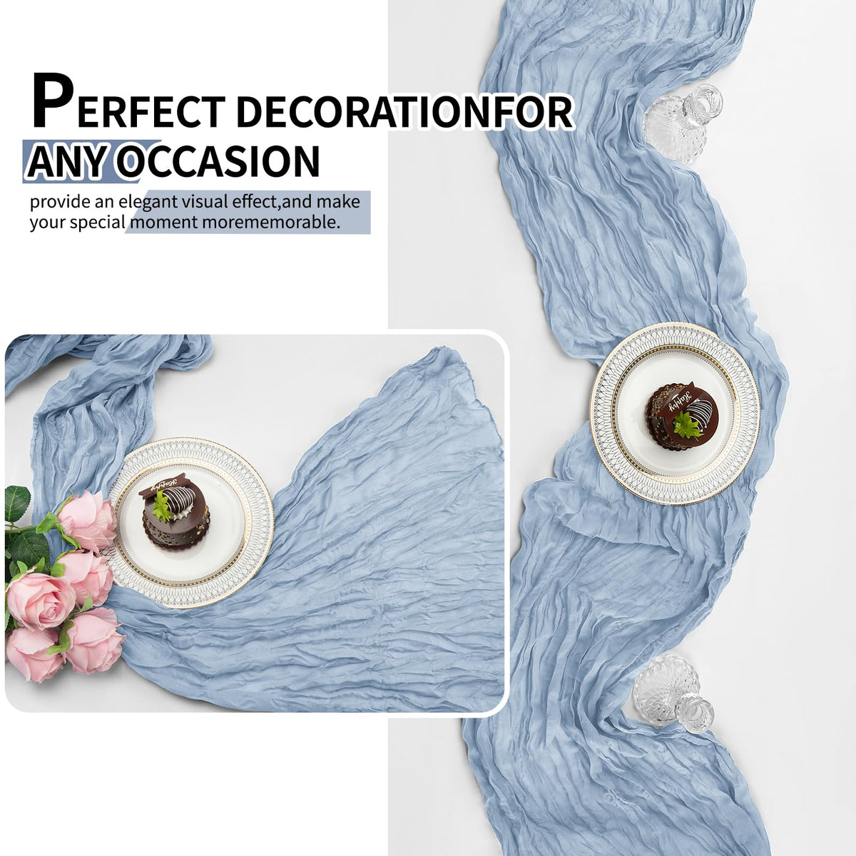 Yemosa dusty blue table runner for baby showers and themed parties
