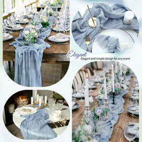 Yemosa dusty blue bridal shower table runner enhances romantic tablescapes