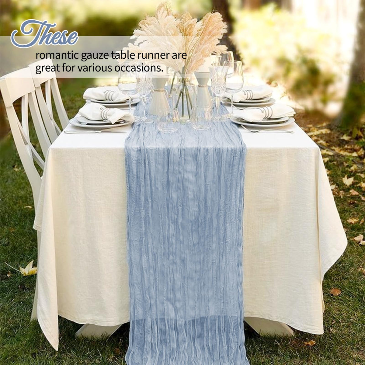 Yemosa dusty blue cheesecloth runner at candy buffets and dessert tables