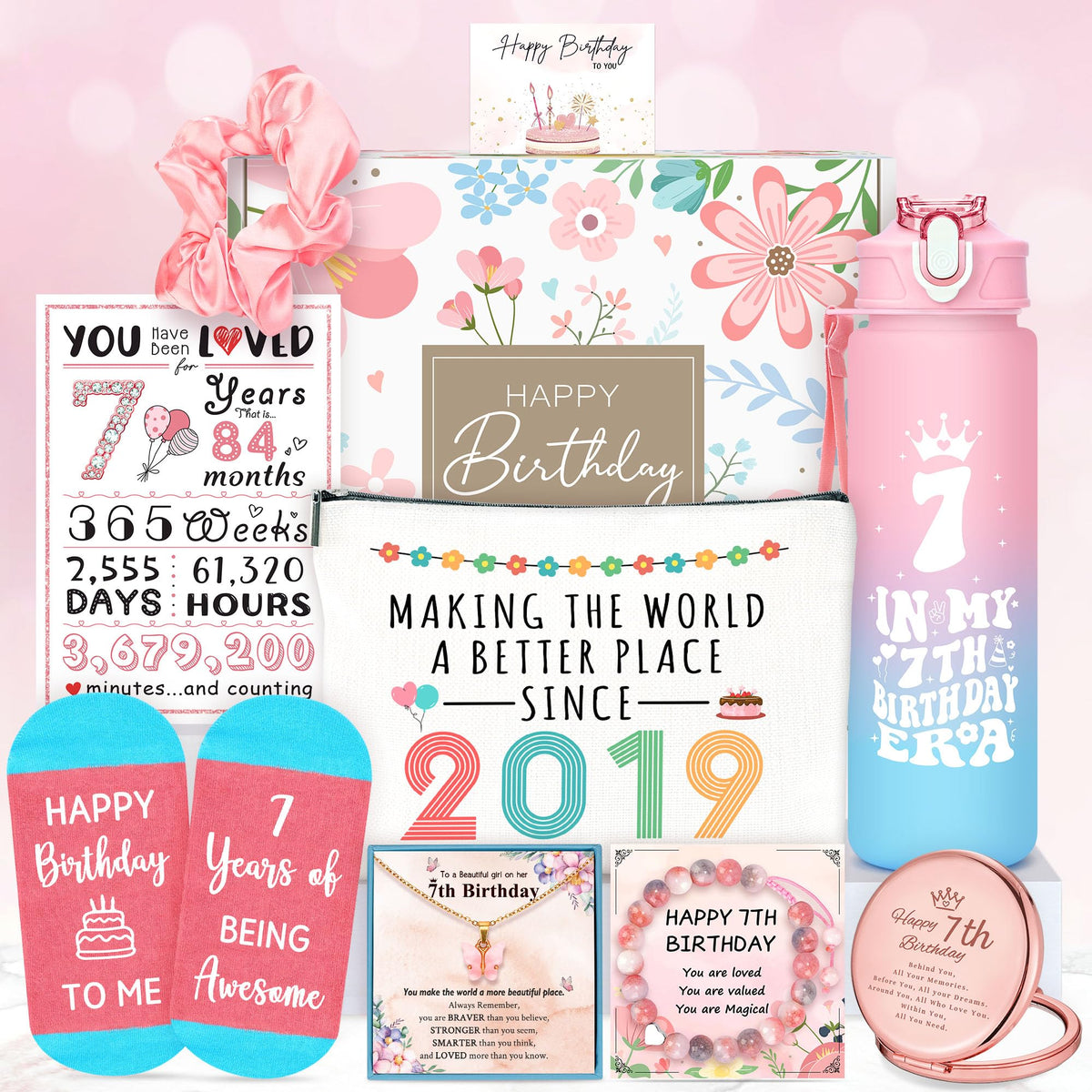 YENCHORN 7th birthday tumbler with playful 7th birthday era design for daily use