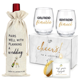 YENCHORN engagement wine glasses two-pack with gold ink for elegant toasts.