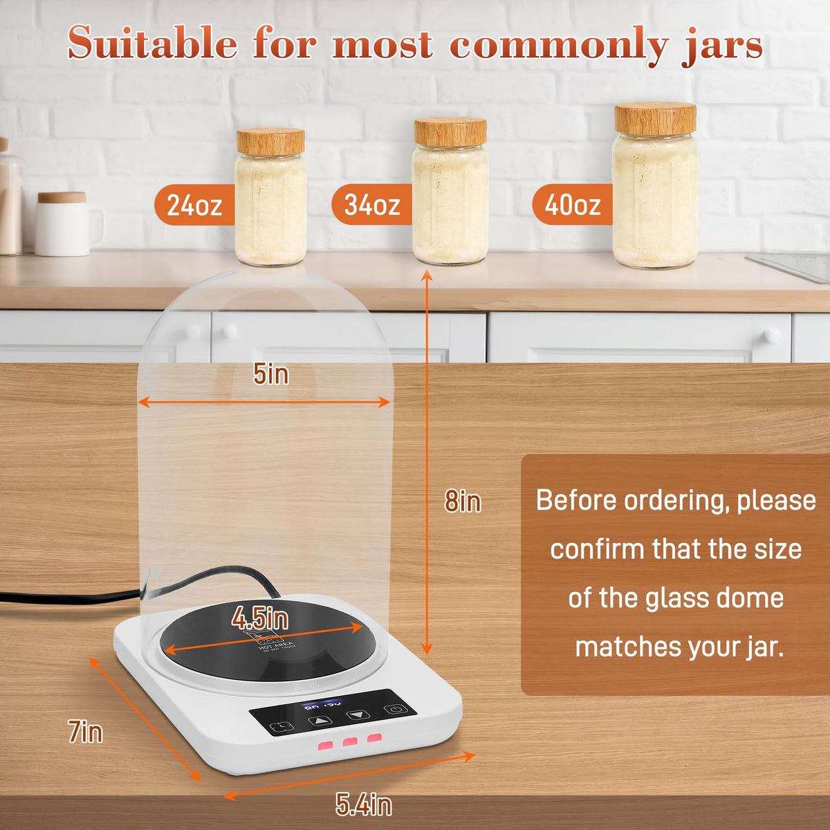 Yendse sourdough warmer shows 24h timer and status indicators.