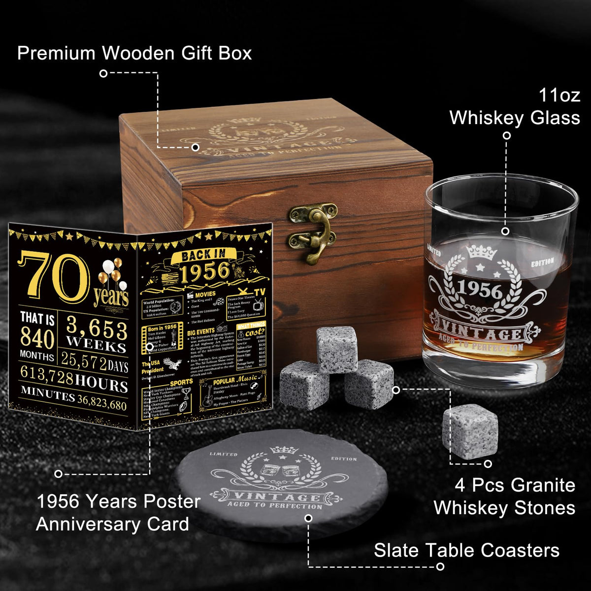 YeohJoy 1956 whiskey glass with vintage engraving, adds elegance to celebrations.