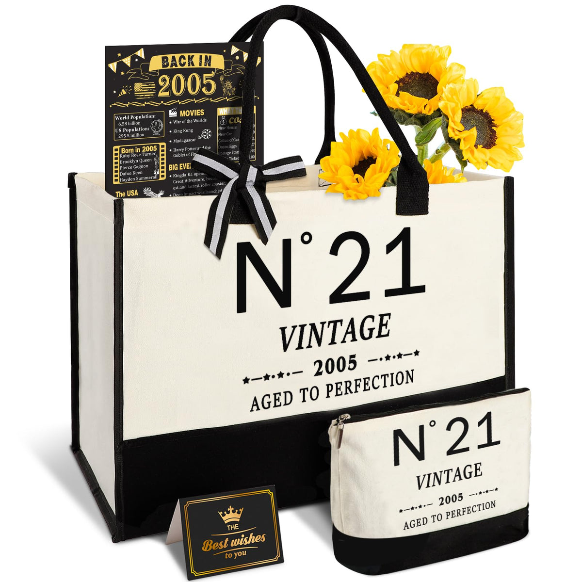 YeohJoy 21st birthday tote bag front view, perfect for travel and gifting