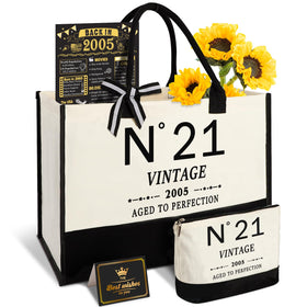 YeohJoy 21st birthday tote bag front view, perfect for travel and gifting
