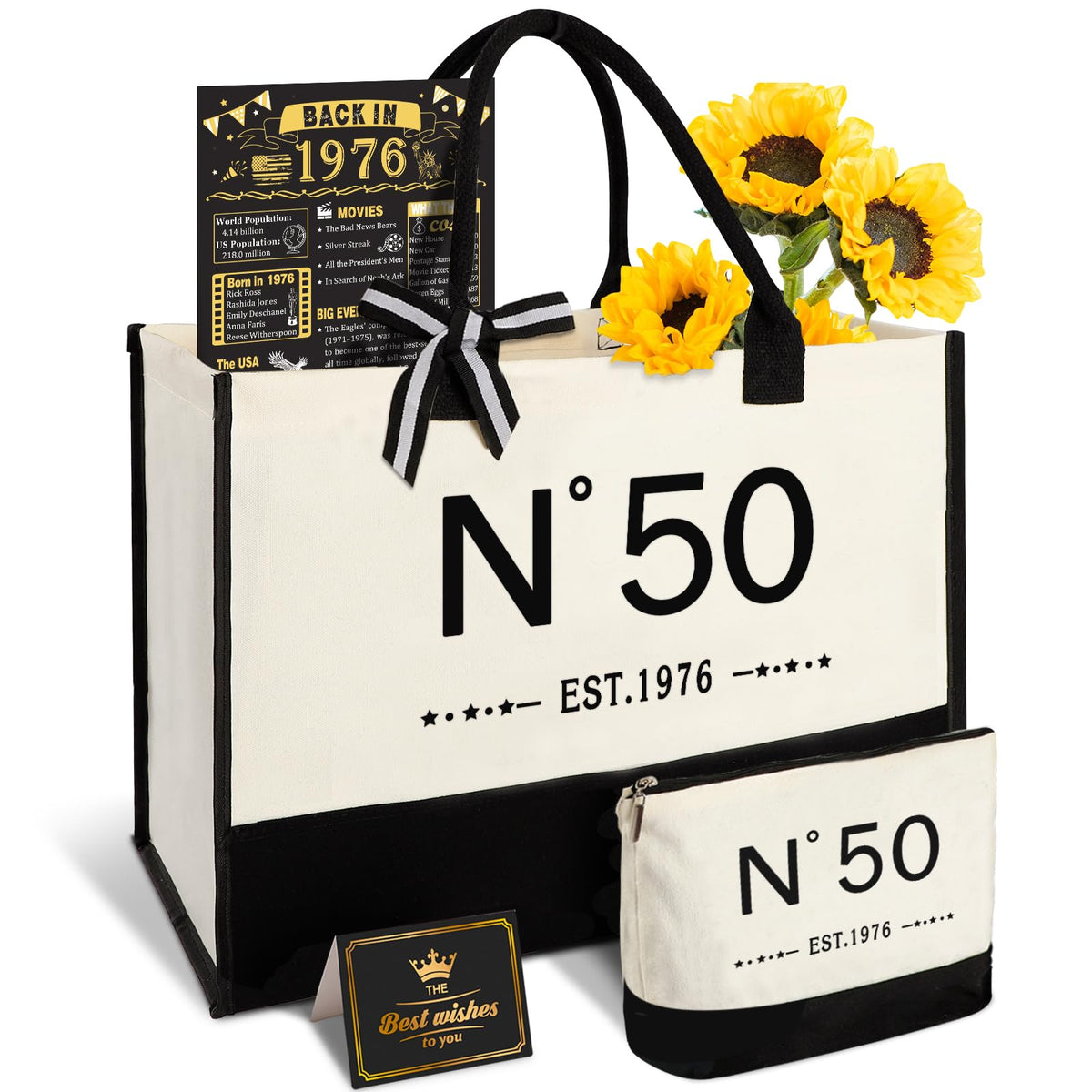 YeohJoy 50th birthday tote bag with spacious main compartment for daily use.