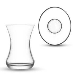 yersiz serving setup featuring glasses and saucers for gatherings