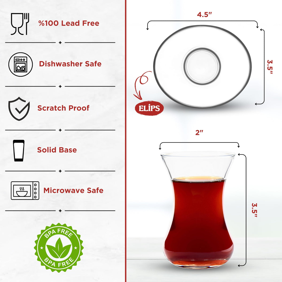yersiz Turkish tea glass tulip shape showing rich tea color and style