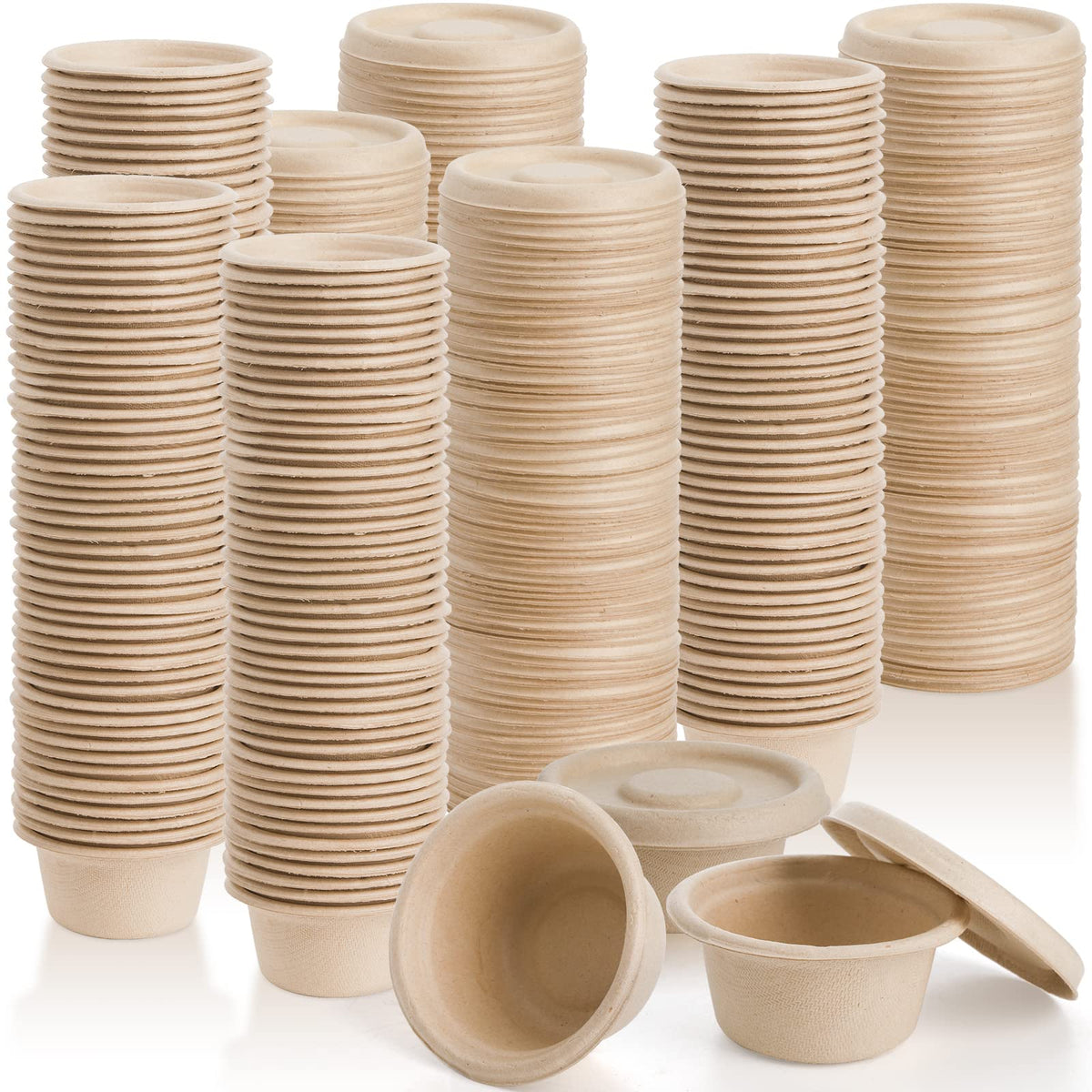 Yesland 200-pack 2oz bagasse cups with lids for leak-free sauces