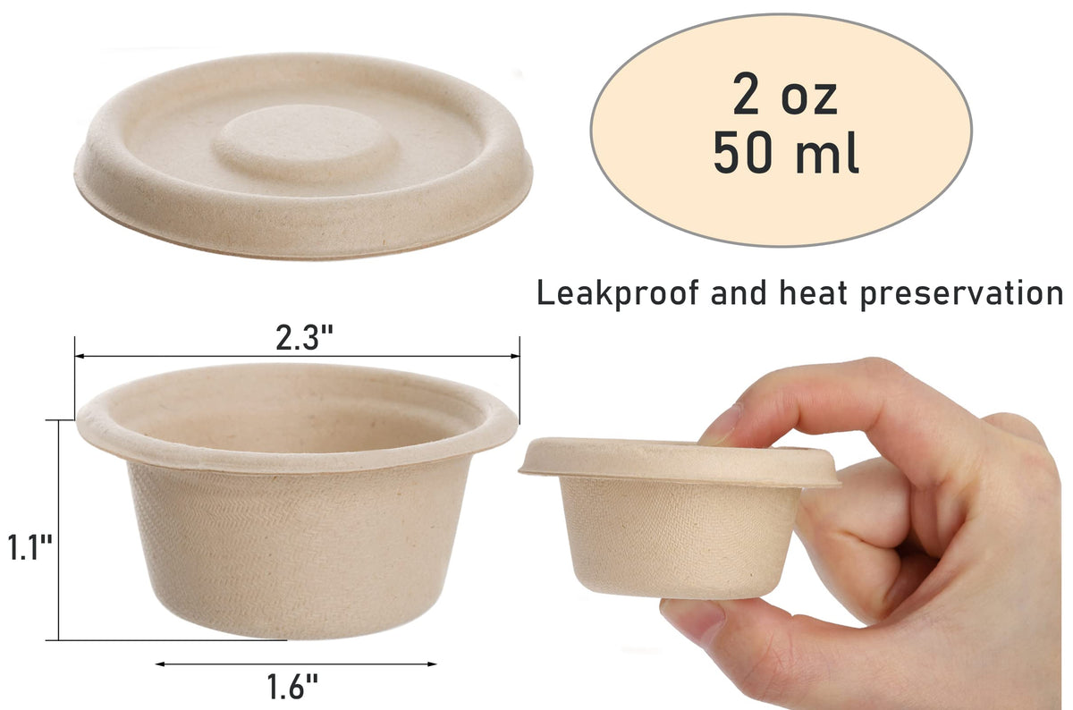 Yesland 2oz bagasse cups with lids, durable natural material for tasting