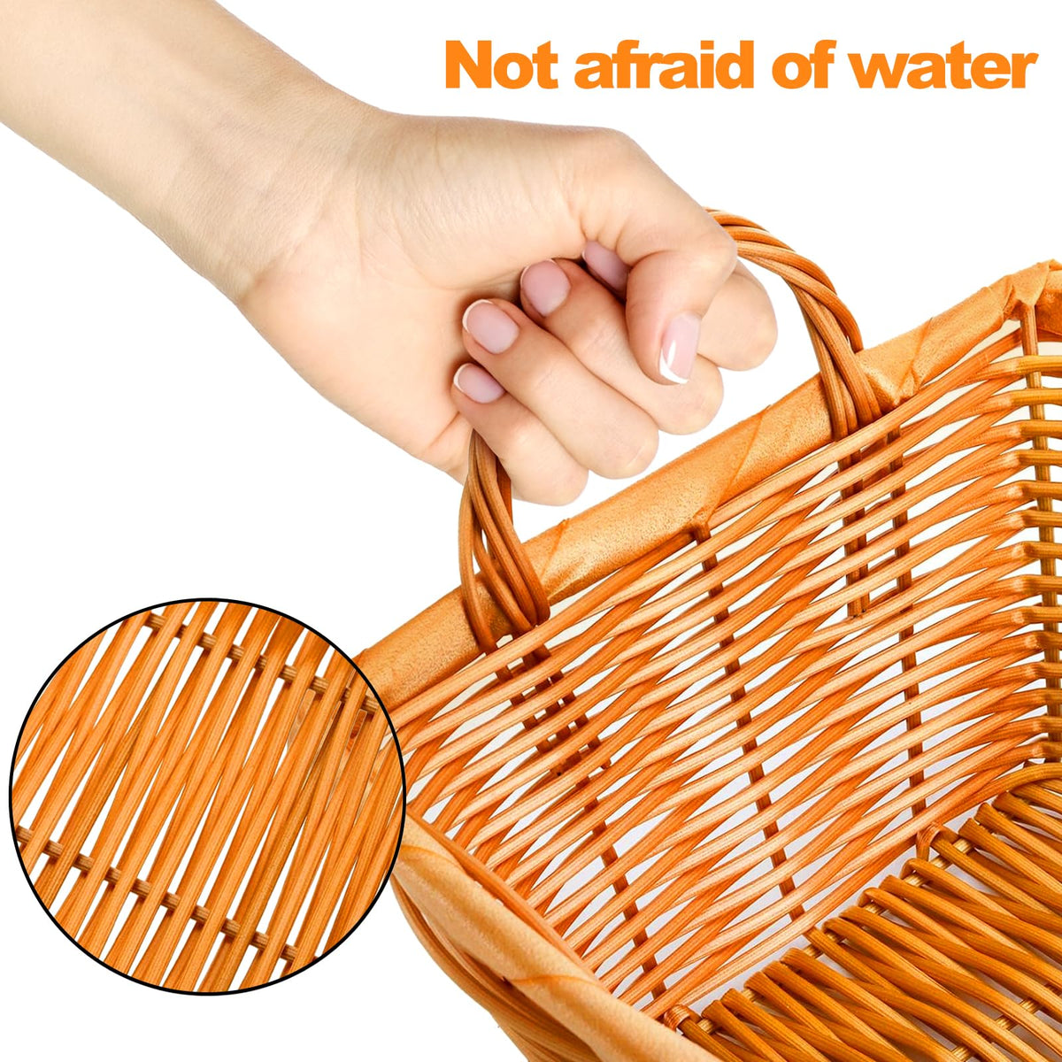 Yesland orange woven baskets add decorative appeal to dining table displays.