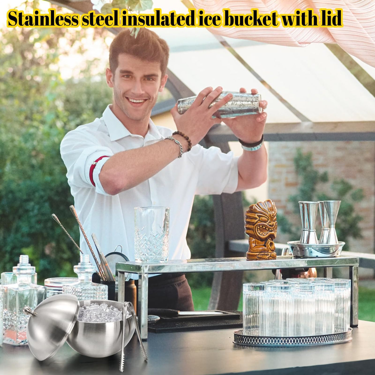 Yesland ice bucket placed on dining table as a practical accessory