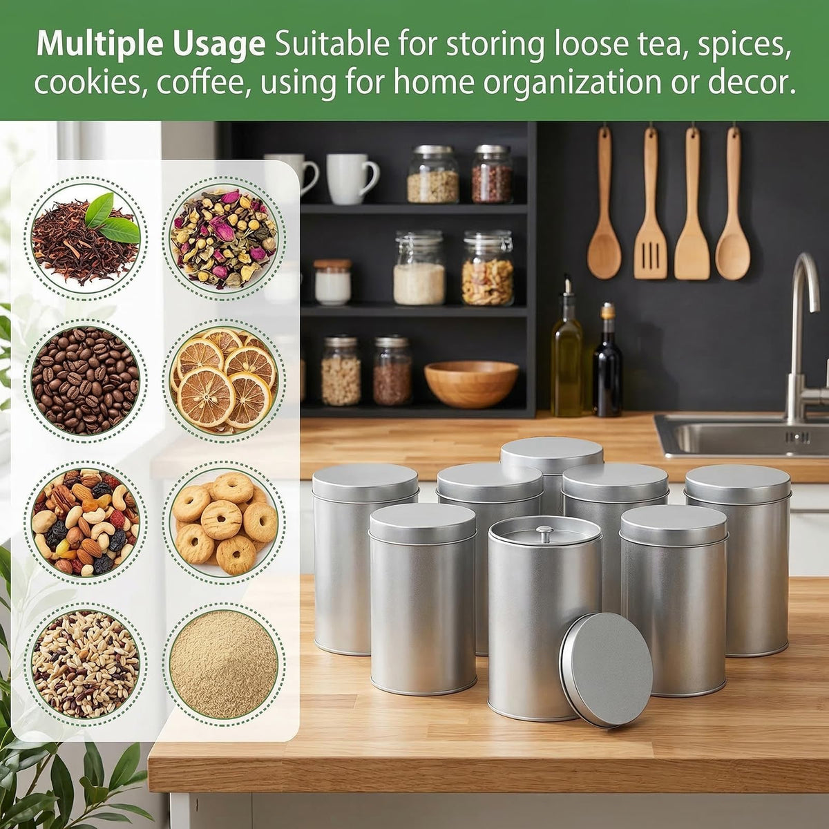 Yesland silver canisters complement modern kitchens while keeping contents fresh.
