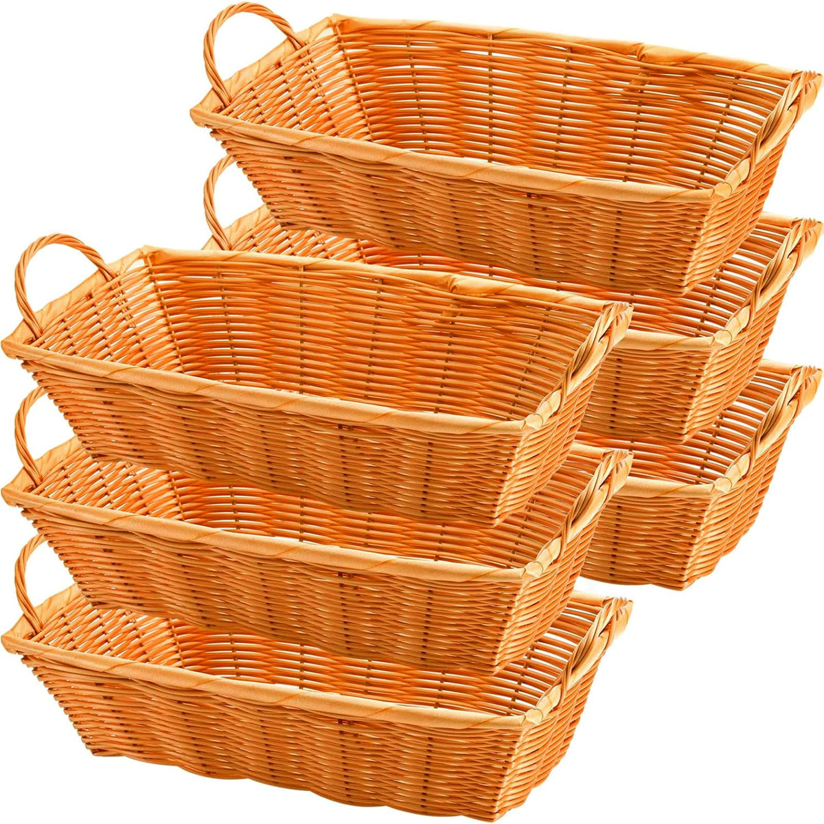Yesland poly-wicker bread basket with handles in orange, six-pack for stylish serving.