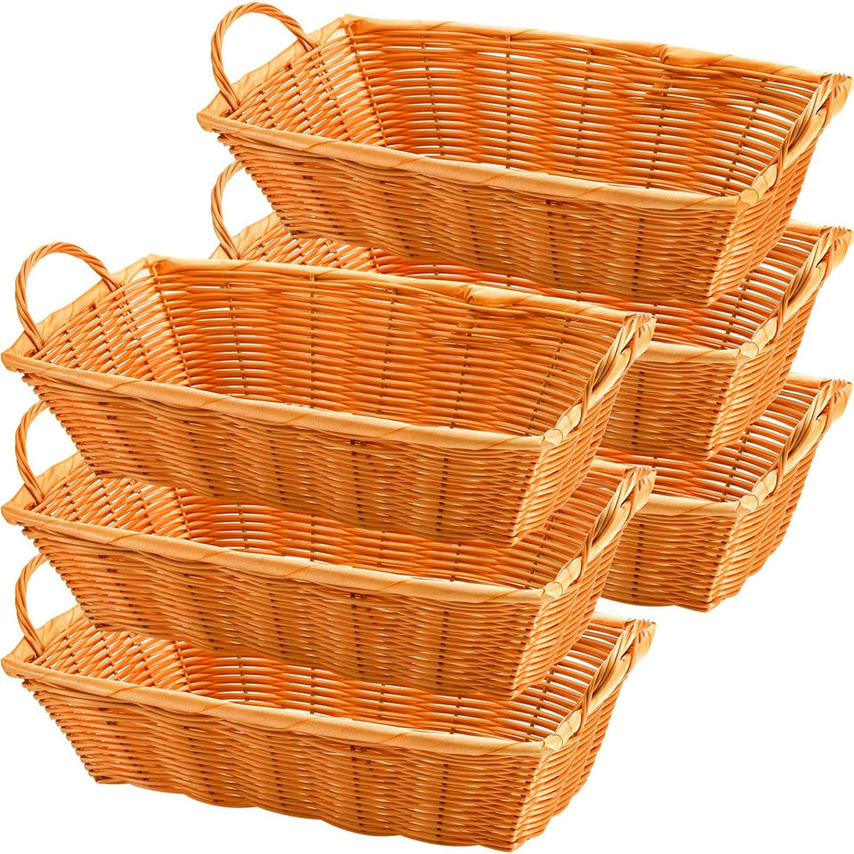 Yesland poly-wicker bread basket with handles in orange, six-pack for stylish serving.