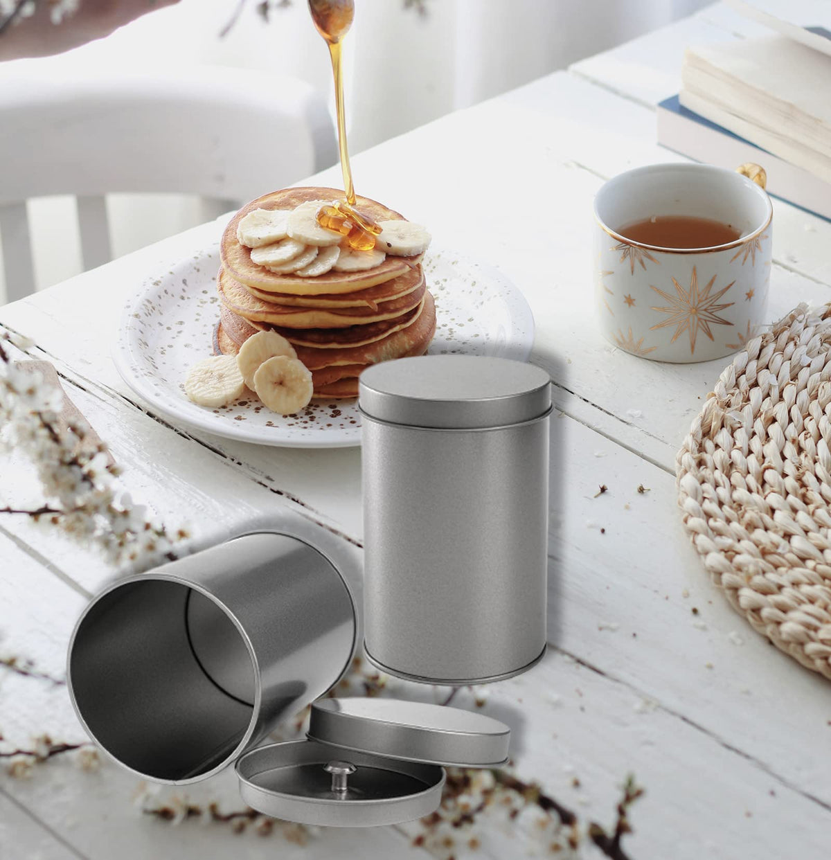 Yesland storage jars for spices, coffee, and candy simplify pantry.