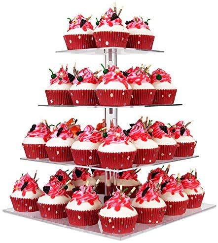 YestBuy 4-tier cupcake stand front view in clear acrylic.