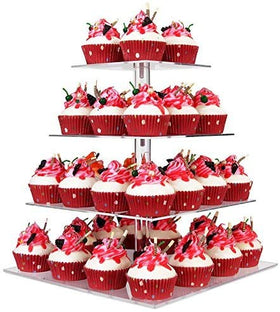 YestBuy 4-tier cupcake stand front view in clear acrylic.