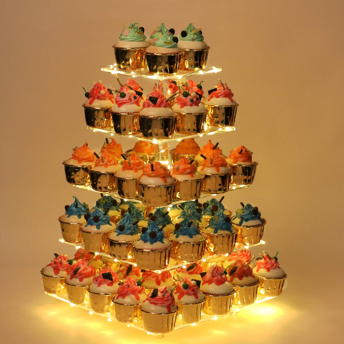 YestBuy 5-tier cupcake stand with clear acrylic tiers for elegant wedding dessert displays.