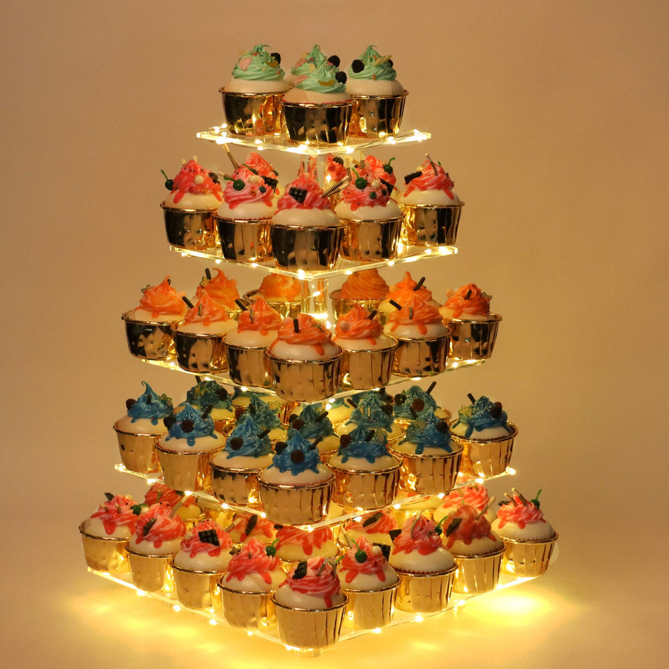 YestBuy 5-tier cupcake stand with clear acrylic tiers for elegant wedding dessert displays.