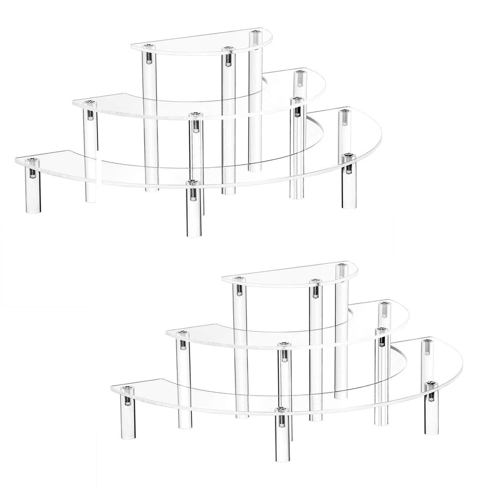 YestBuy acrylic risers 3-tier half-moon stand showcases collectibles with clear clarity