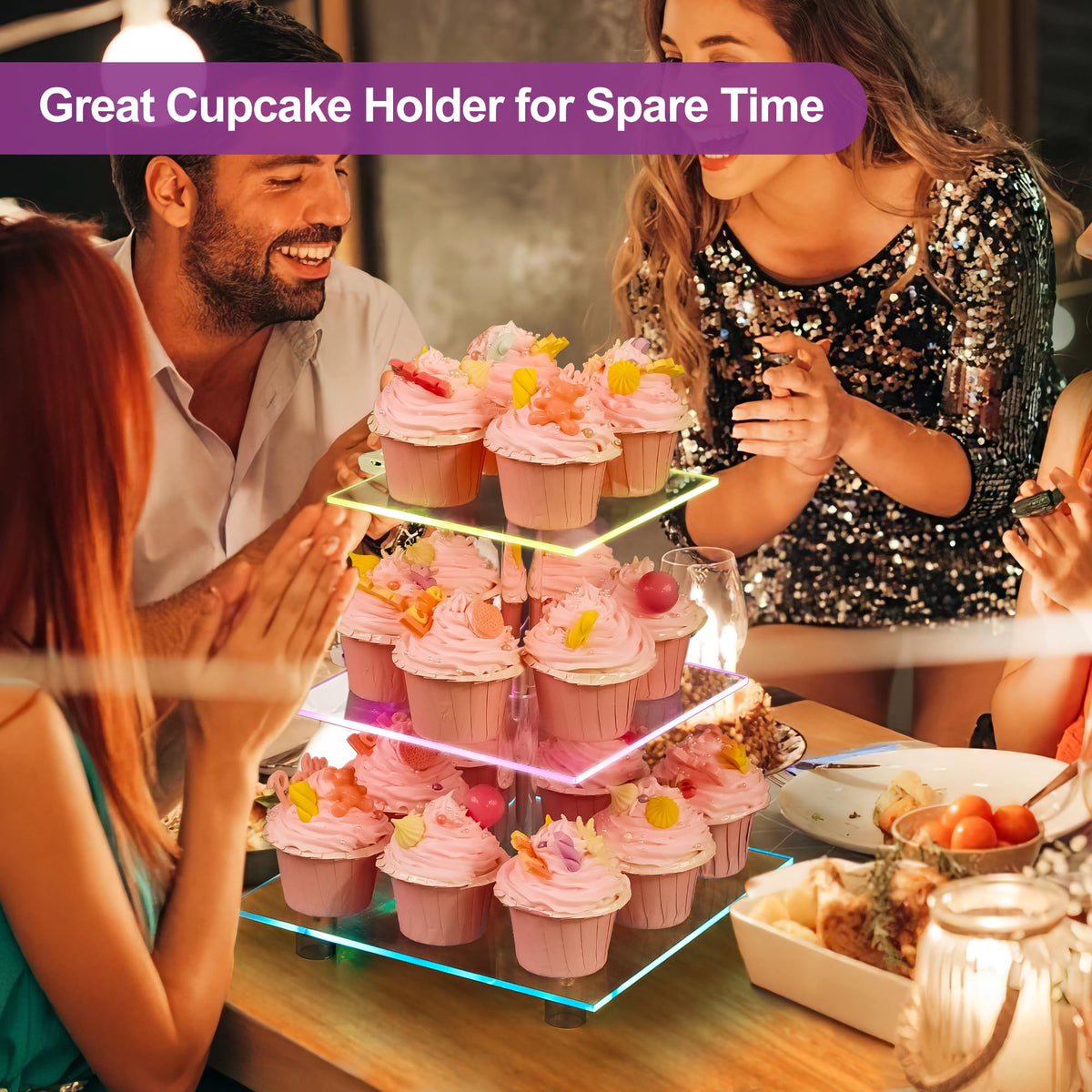 YestBuy clear acrylic dessert display viewed from the front for elegant presentation.