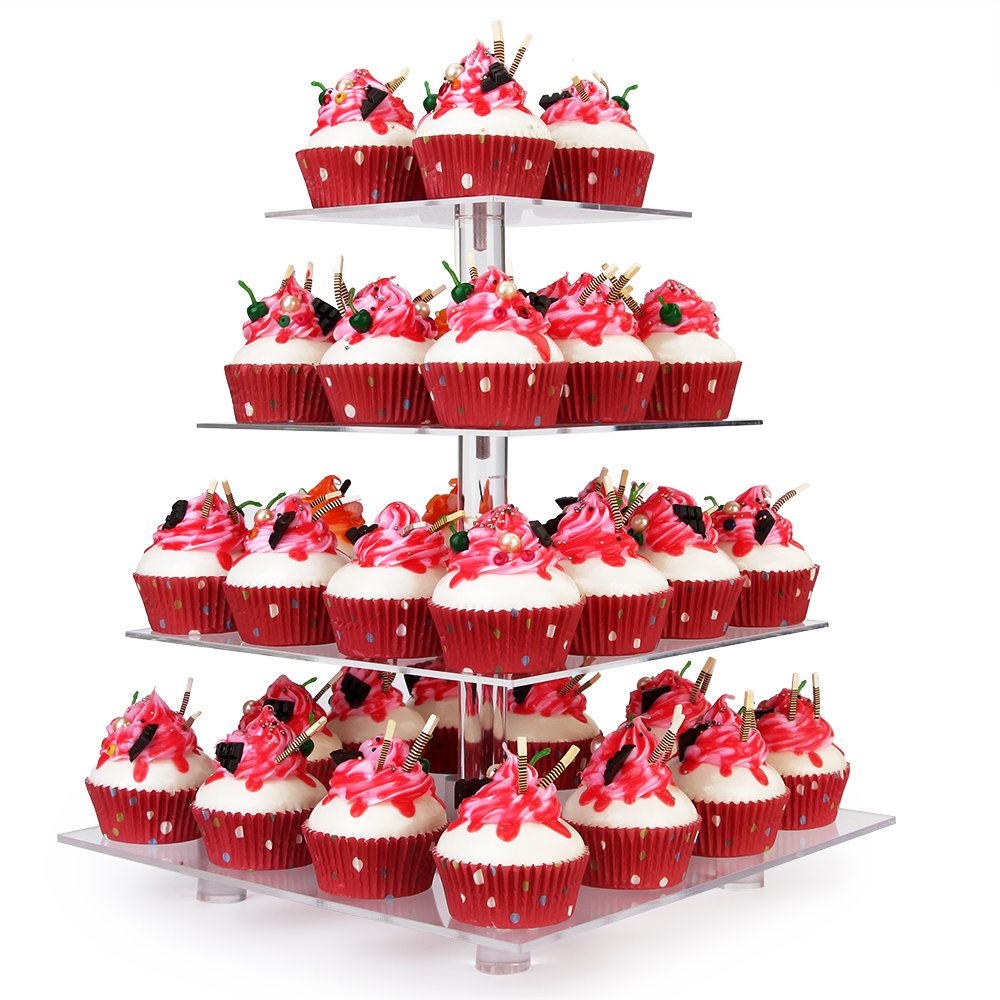 YestBuy 4-tier clear cupcake stand showcases up to 52 cupcakes.