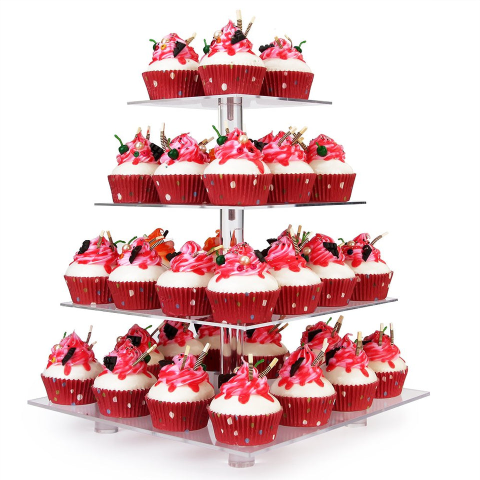 YestBuy 4-tier clear cupcake stand showcases up to 52 cupcakes.