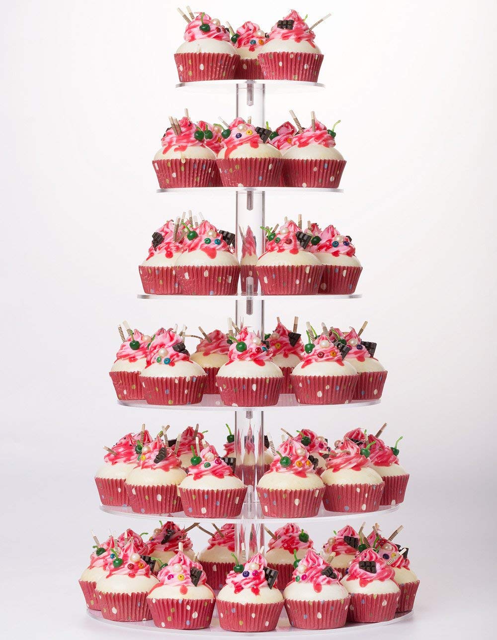 YestBuy 6-tier cupcake stand assembly showcases desserts with sturdy acrylic construction