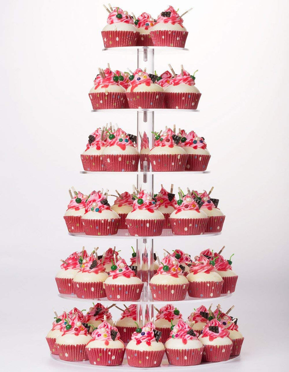 YestBuy 6-tier cupcake stand assembly showcases desserts with sturdy acrylic construction