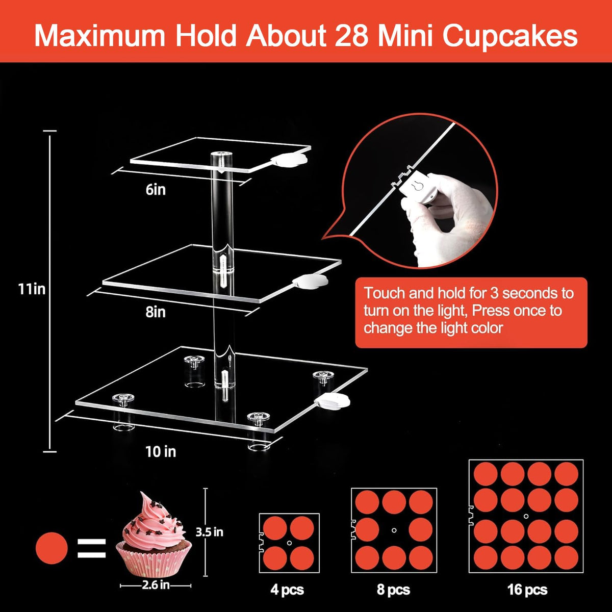 YestBuy Cupcake Stand offers 7-color LED effects for festive events.