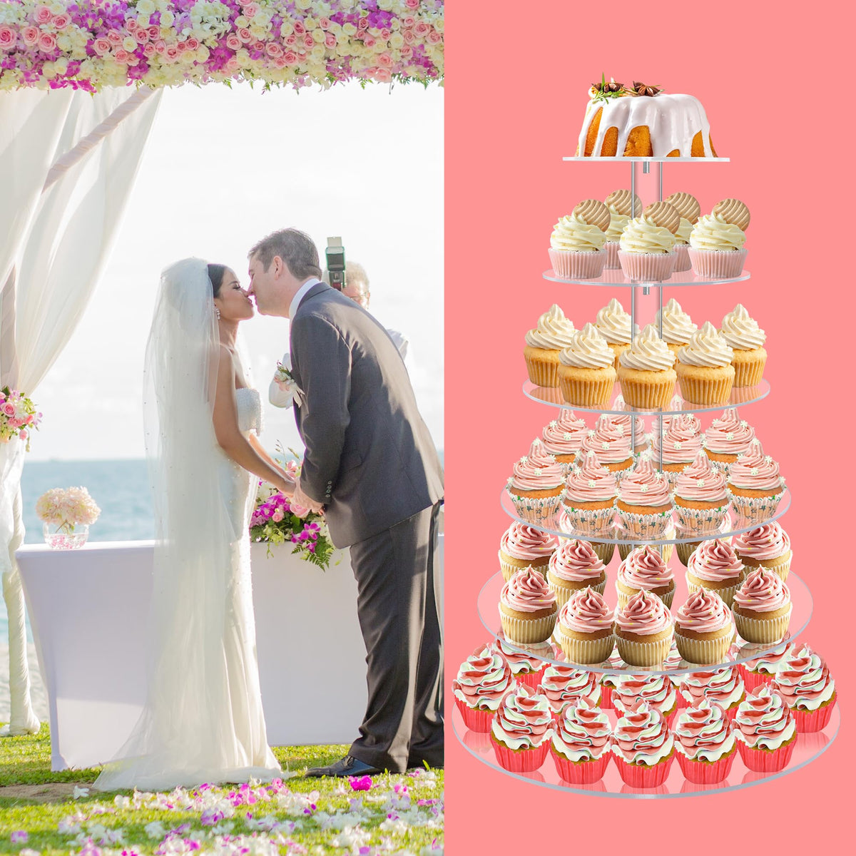 YestBuy cupcake stand holds up to 60 cupcakes for generous displays