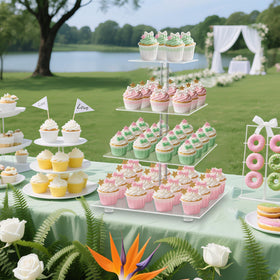 YestBuy four-tier cupcake stand side view highlights clear tiers and stable base.