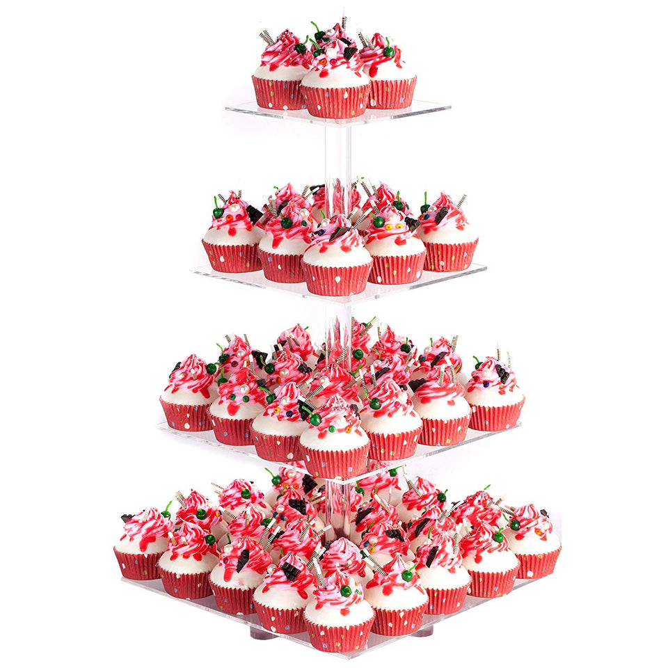 YestBuy four-tier acrylic cupcake stand top view, ideal for elegant dessert displays at events.