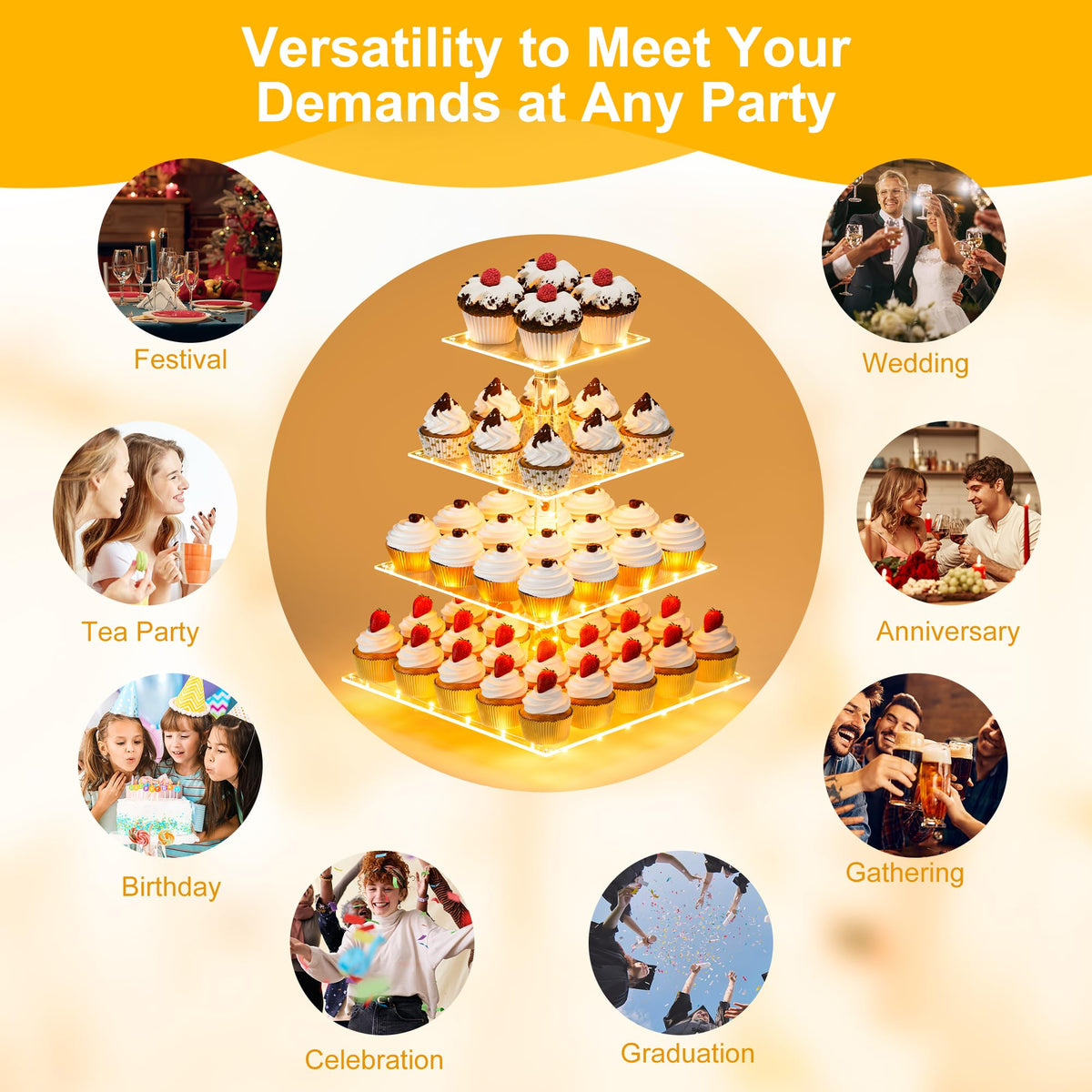 YestBuy premium cupcake rack with 4mm acrylic for sturdy, durable use.