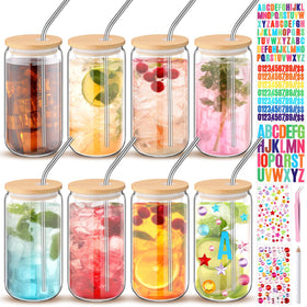 Yetene 8-piece clear mason jar cups with lids and straws for durable, spill-resistant serving.